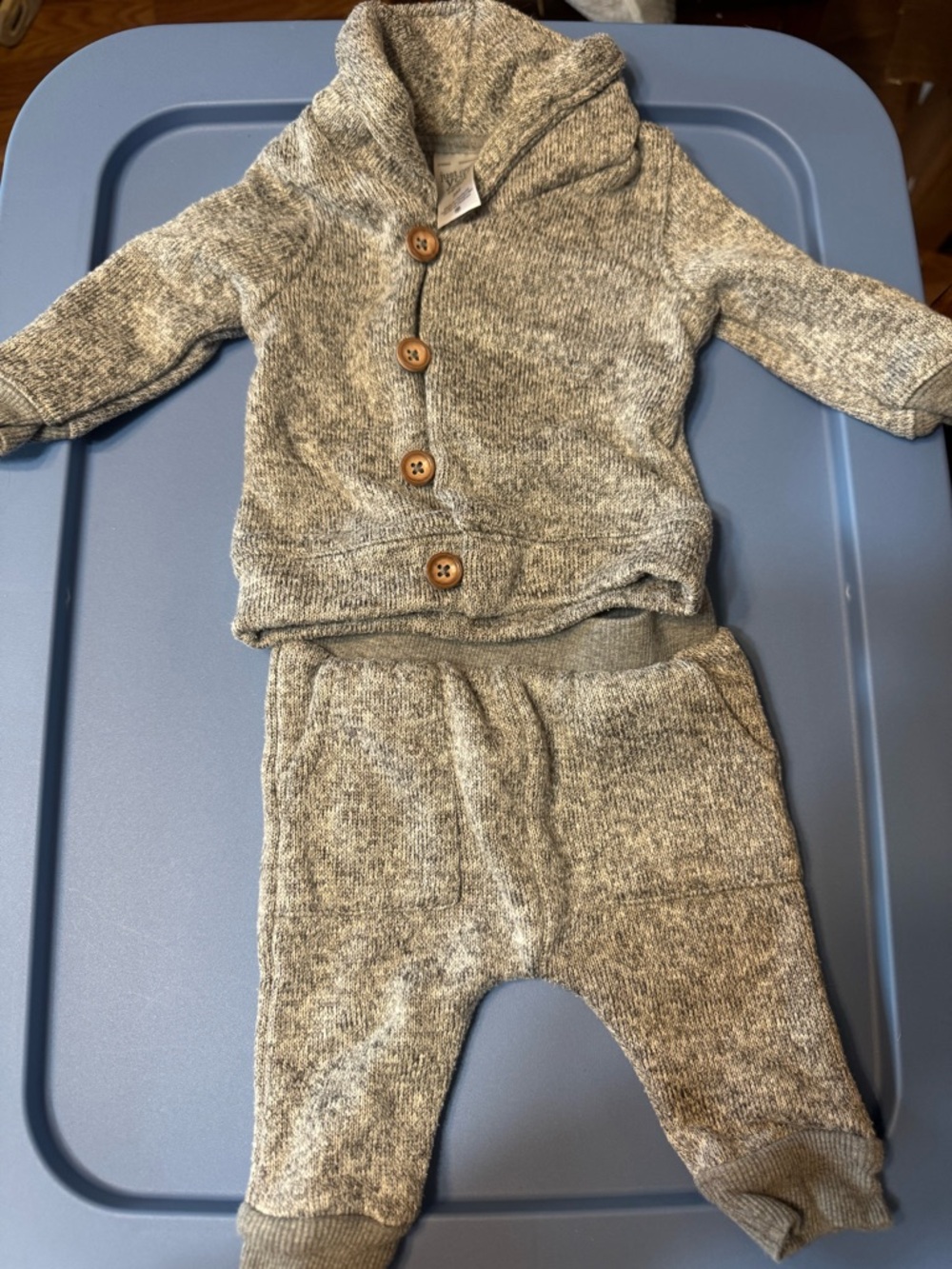 Cozy Knit Baby Hoodie Set in Heather Gray size 3Month